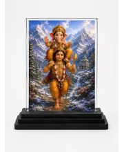 Lord Ganesha Acrylic Car Dashboard Showpiece | Double-Sided Lord Ganesha Photo Stand | 3 X 4 Inch Photo | Transparent Acrylic Frame With Black Base | Car Dashboard, Office & Table Decor (F70850)