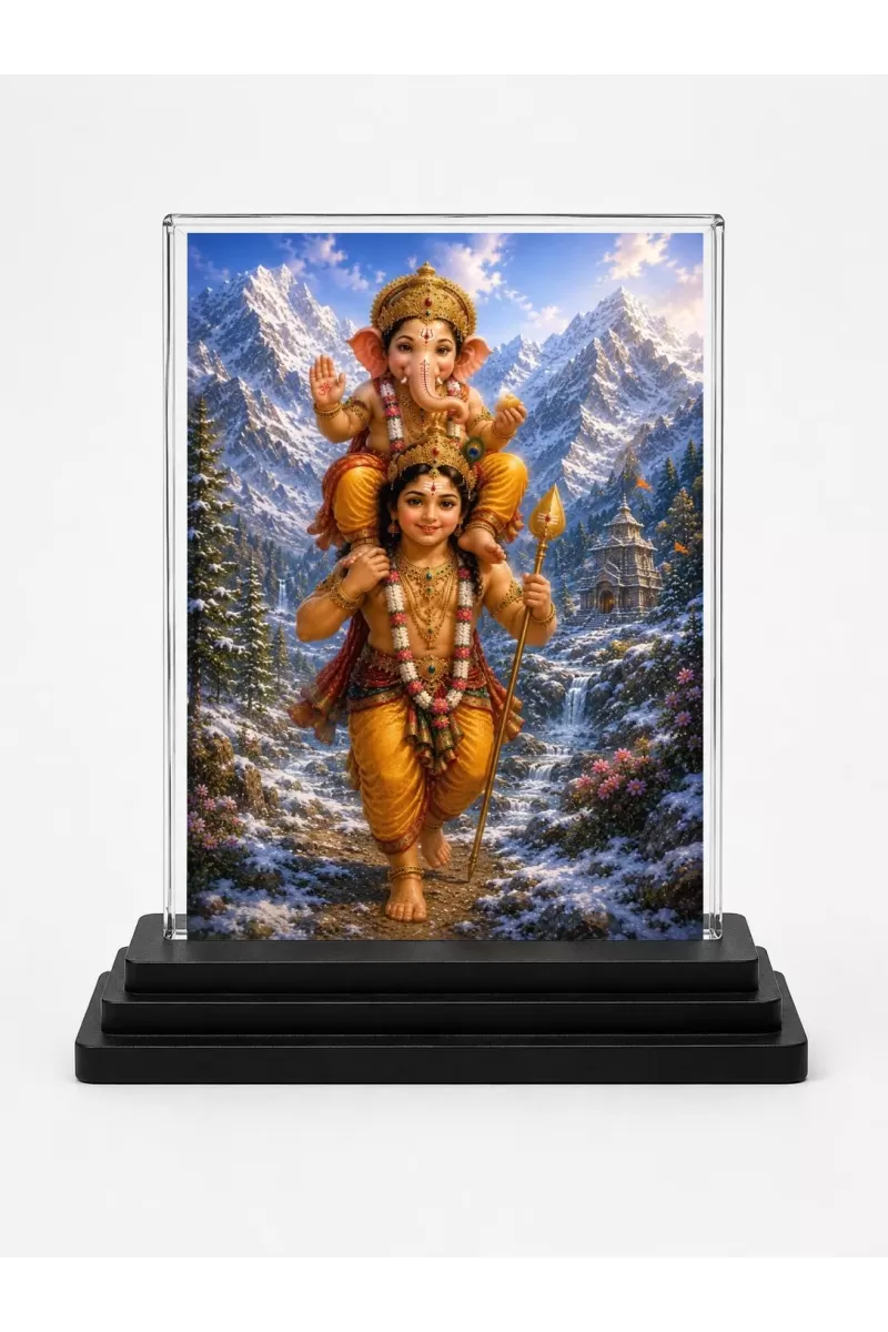 Lord Ganesha Acrylic Car Dashboard Showpiece | Double-Sided Lord Ganesha Photo Stand | 3 X 4 Inch Photo | Transparent Acrylic Frame With Black Base | Car Dashboard, Office & Table Decor (F70850)
