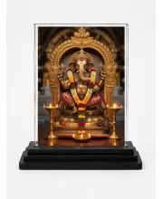 Hindu Deity Acrylic Car Dashboard Showpiece | Double-Sided Hindu Deity Photo Stand | 3 X 4 Inch Photo | Transparent Acrylic Frame With Black Base | Car Dashboard, Office & Table Decor (F70851)