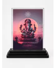 Lord Ganesha Acrylic Car Dashboard Showpiece | Double-Sided Lord Ganesha Photo Stand | 3 X 4 Inch Photo | Transparent Acrylic Frame With Black Base | Car Dashboard, Office & Table Decor (F70852)