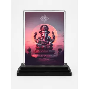 Lord Ganesha Acrylic Car Dashboard Showpiece | Double-Sided Lord Ganesha Photo Stand | 3 X 4 Inch Photo | Transparent Acrylic Frame With Black Base | Car Dashboard, Office & Table Decor (F70852)