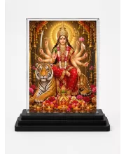 Durga Maa Acrylic Car Dashboard Showpiece | Double-Sided Durga Maa Photo Stand | 3 X 4 Inch Photo | Transparent Acrylic Frame With Black Base | Car Dashboard, Office & Table Decor (F70853)