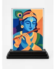 Hindu Deity Acrylic Car Dashboard Showpiece | Double-Sided Hindu Deity Photo Stand | 3 X 4 Inch Photo | Transparent Acrylic Frame With Black Base | Car Dashboard, Office & Table Decor (F70854)