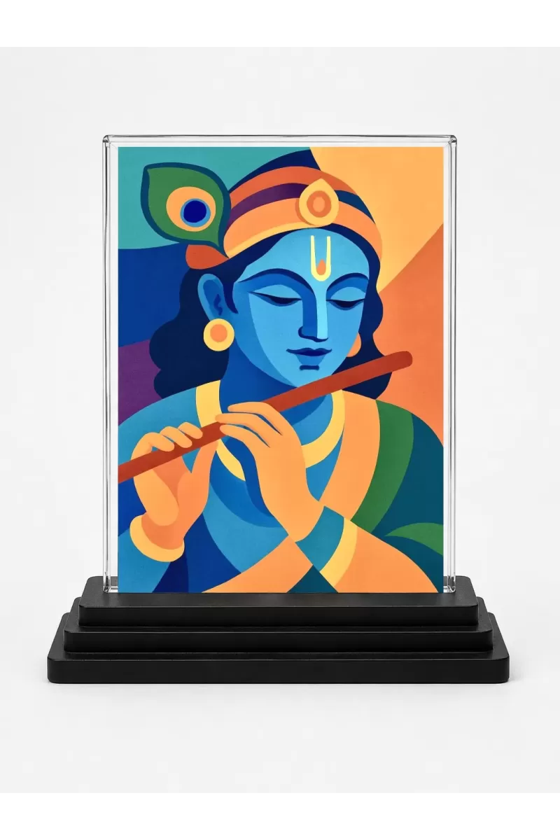 Hindu Deity Acrylic Car Dashboard Showpiece | Double-Sided Hindu Deity Photo Stand | 3 X 4 Inch Photo | Transparent Acrylic Frame With Black Base | Car Dashboard, Office & Table Decor (F70854)