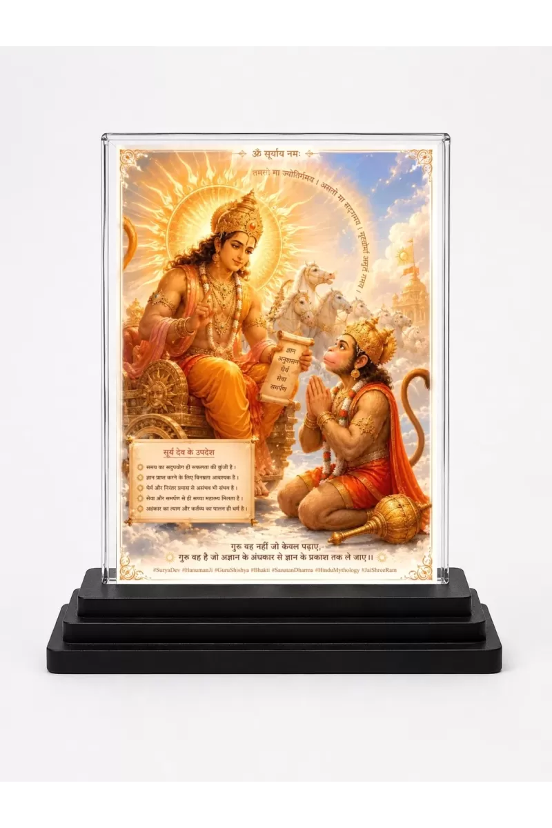 Hanuman Acrylic Car Dashboard Showpiece | Double-Sided Hanuman Photo Stand | 3 X 4 Inch Photo | Transparent Acrylic Frame With Black Base | Car Dashboard, Office & Table Decor (F70855)