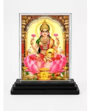 Lakshmi Acrylic Car Dashboard Showpiece | Double-Sided Lakshmi Photo Stand | 3 X 4 Inch Photo | Transparent Acrylic Frame With Black Base | Car Dashboard, Office & Table Decor (F70856)