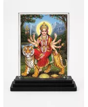 Hindu Goddess Acrylic Car Dashboard Showpiece | Double-Sided Hindu Goddess Photo Stand | 3 X 4 Inch Photo | Transparent Acrylic Frame With Black Base | Car Dashboard, Office & Table Decor (F70858)