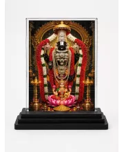 Tirupati Balaji Acrylic Car Dashboard Showpiece | Double-Sided Tirupati Balaji Photo Stand | 3 X 4 Inch Photo | Transparent Acrylic Frame With Black Base | Car Dashboard, Office & Table Decor (F70859)