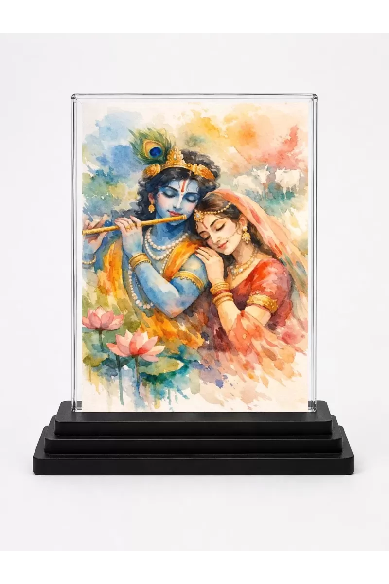 Hindu Deity Acrylic Car Dashboard Showpiece | Double-Sided Hindu Deity Photo Stand | 3 X 4 Inch Photo | Transparent Acrylic Frame With Black Base | Car Dashboard, Office & Table Decor (F70860)