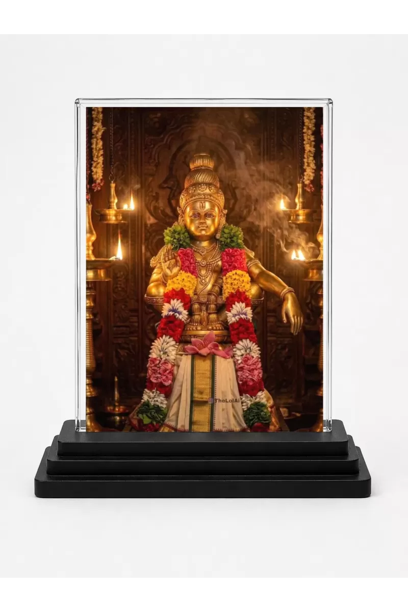 Hindu Deity Acrylic Car Dashboard Showpiece | Double-Sided Hindu Deity Photo Stand | 3 X 4 Inch Photo | Transparent Acrylic Frame With Black Base | Car Dashboard, Office & Table Decor (F70861)