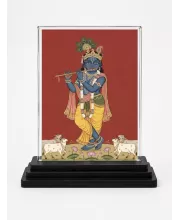 Krishna Acrylic Car Dashboard Showpiece | Double-Sided Krishna Photo Stand | 3 X 4 Inch Photo | Transparent Acrylic Frame With Black Base | Car Dashboard, Office & Table Decor (F70862)