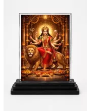 Hindu Goddess Acrylic Car Dashboard Showpiece | Double-Sided Hindu Goddess Photo Stand | 3 X 4 Inch Photo | Transparent Acrylic Frame With Black Base | Car Dashboard, Office & Table Decor (F70863)