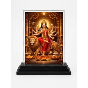 Hindu Goddess Acrylic Car Dashboard Showpiece | Double-Sided Hindu Goddess Photo Stand | 3 X 4 Inch Photo | Transparent Acrylic Frame With Black Base | Car Dashboard, Office & Table Decor (F70863)