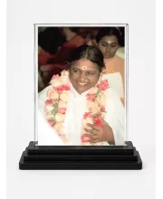 Mata Amritanandamayi Acrylic Car Dashboard Showpiece | Double-Sided Mata Amritanandamayi Photo Stand | 3 X 4 Inch Photo | Transparent Acrylic Frame With Black Base | Car Dashboard, Office & Table Decor (F70864)