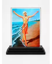 Chaitanya Mahaprabhu Acrylic Car Dashboard Showpiece | Double-Sided Chaitanya Mahaprabhu Photo Stand | 3 X 4 Inch Photo | Transparent Acrylic Frame With Black Base | Car Dashboard, Office & Table Decor (F70865)