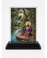 Guru Gobind Singh Ji Acrylic Car Dashboard Showpiece | Double-Sided Guru Gobind Singh Ji Photo Stand | 3 X 4 Inch Photo | Transparent Acrylic Frame With Black Base | Car Dashboard, Office & Table Decor (F70866)