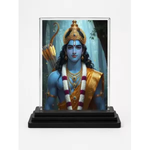 Lord Rama Acrylic Car Dashboard Showpiece | Double-Sided Lord Rama Photo Stand | 3 X 4 Inch Photo | Transparent Acrylic Frame With Black Base | Car Dashboard, Office & Table Decor (F70868)