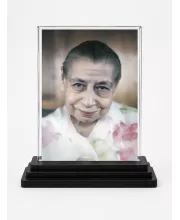 Sri Aurobindo Acrylic Car Dashboard Showpiece | Double-Sided Sri Aurobindo Photo Stand | 3 X 4 Inch Photo | Transparent Acrylic Frame With Black Base | Car Dashboard, Office & Table Decor (F70869)