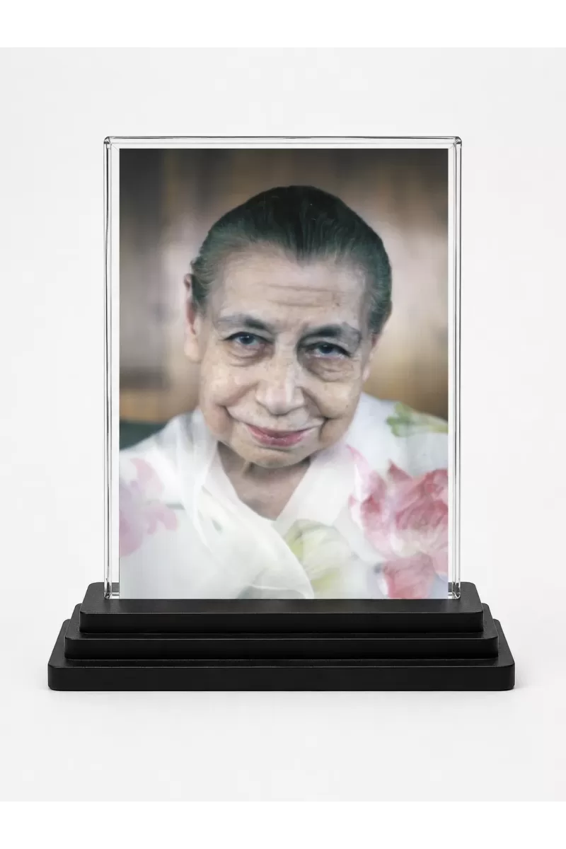 Sri Aurobindo Acrylic Car Dashboard Showpiece | Double-Sided Sri Aurobindo Photo Stand | 3 X 4 Inch Photo | Transparent Acrylic Frame With Black Base | Car Dashboard, Office & Table Decor (F70869)