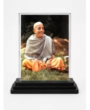 A.C. Bhaktivedanta Swami Prabhupada Acrylic Car Dashboard Showpiece | Double-Sided A.C. Bhaktivedanta Swami Prabhupada Photo Stand | 3 X 4 Inch Photo | Transparent Acrylic Frame With Black Base | Car Dashboard, Office & Table Decor (F70870)