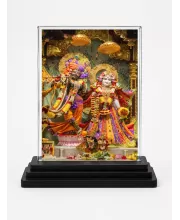 ISKCON Temple Acrylic Car Dashboard Showpiece | Double-Sided ISKCON Temple Photo Stand | 3 X 4 Inch Photo | Transparent Acrylic Frame With Black Base | Car Dashboard, Office & Table Decor (F70872)