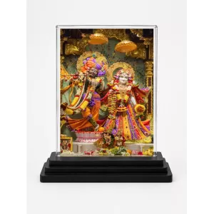 ISKCON Temple Acrylic Car Dashboard Showpiece | Double-Sided ISKCON Temple Photo Stand | 3 X 4 Inch Photo | Transparent Acrylic Frame With Black Base | Car Dashboard, Office & Table Decor (F70872)