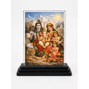 Lord Ganesha Acrylic Car Dashboard Showpiece | Double-Sided Lord Ganesha Photo Stand | 3 X 4 Inch Photo | Transparent Acrylic Frame With Black Base | Car Dashboard, Office & Table Decor (F70874)