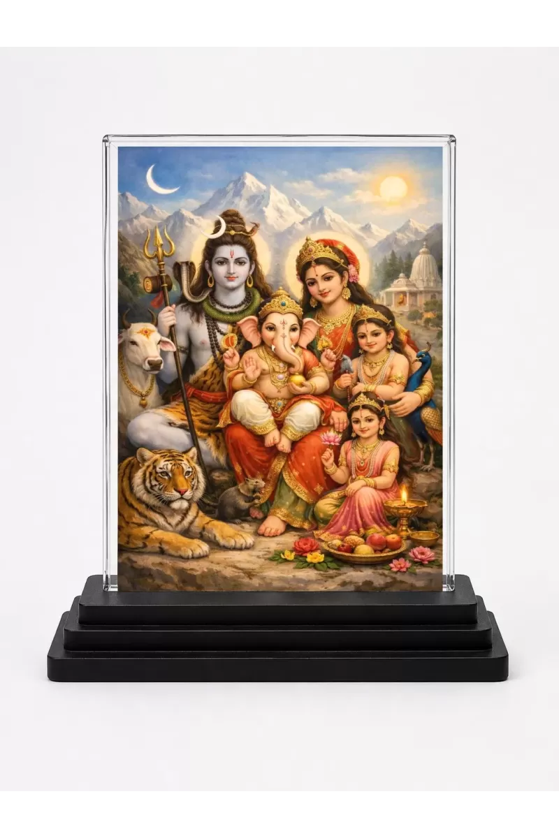 Lord Ganesha Acrylic Car Dashboard Showpiece | Double-Sided Lord Ganesha Photo Stand | 3 X 4 Inch Photo | Transparent Acrylic Frame With Black Base | Car Dashboard, Office & Table Decor (F70874)