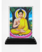 Gautama Buddha Acrylic Car Dashboard Showpiece | Double-Sided Gautama Buddha Photo Stand | 3 X 4 Inch Photo | Transparent Acrylic Frame With Black Base | Car Dashboard, Office & Table Decor (F70875)