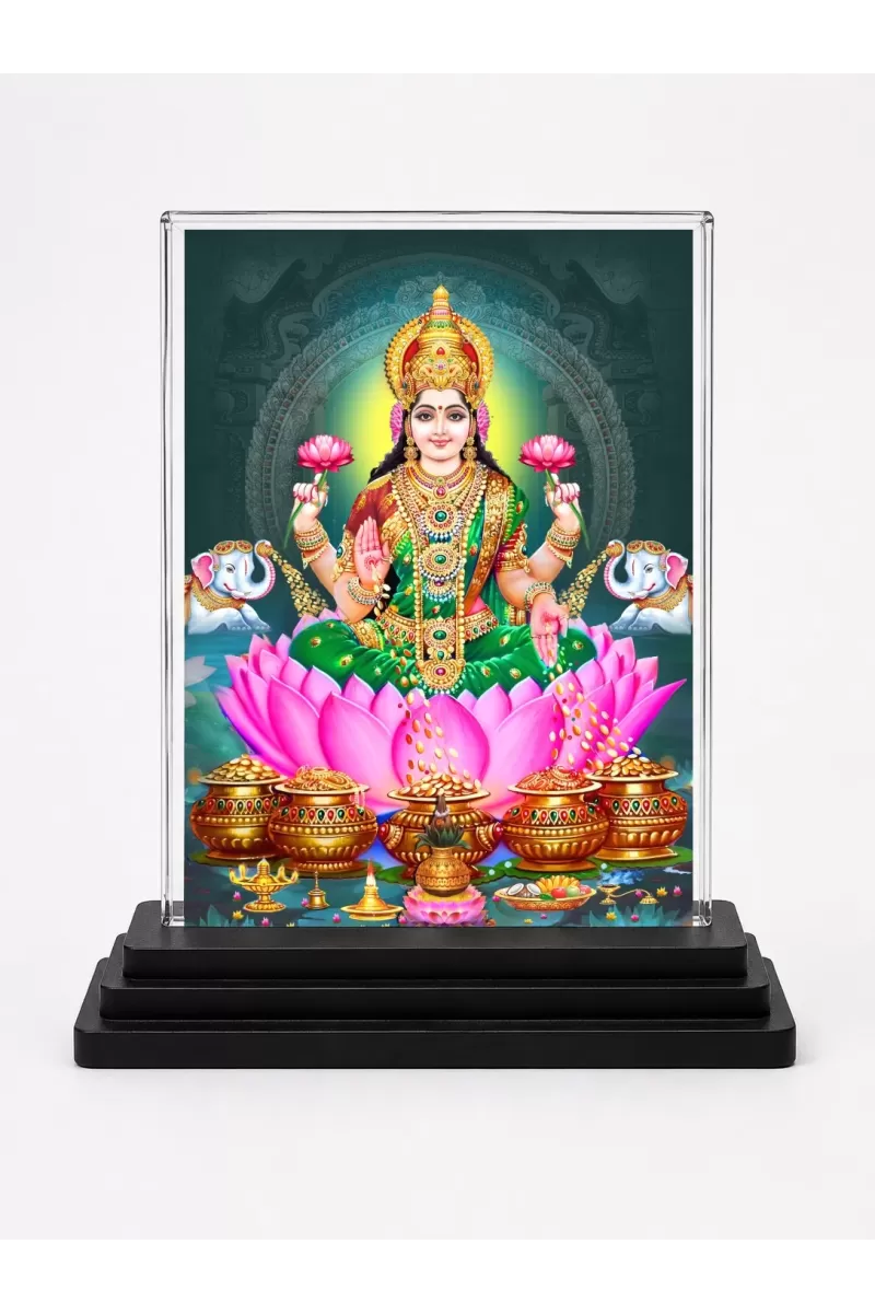 Hindu Deity Acrylic Car Dashboard Showpiece | Double-Sided Hindu Deity Photo Stand | 3 X 4 Inch Photo | Transparent Acrylic Frame With Black Base | Car Dashboard, Office & Table Decor (F70876)