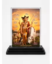 Adi Guru Dattatreya Acrylic Car Dashboard Showpiece | Double-Sided Adi Guru Dattatreya Photo Stand | 3 X 4 Inch Photo | Transparent Acrylic Frame With Black Base | Car Dashboard, Office & Table Decor (F70877)