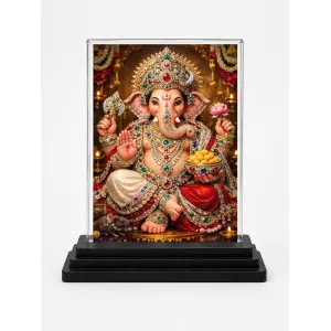 Lord Ganesha Acrylic Car Dashboard Showpiece | Double-Sided Lord Ganesha Photo Stand | 3 X 4 Inch Photo | Transparent Acrylic Frame With Black Base | Car Dashboard, Office & Table Decor (F70878)