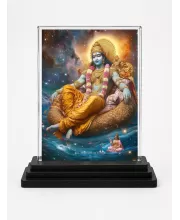 Lord Vishnu Acrylic Car Dashboard Showpiece | Double-Sided Lord Vishnu Photo Stand | 3 X 4 Inch Photo | Transparent Acrylic Frame With Black Base | Car Dashboard, Office & Table Decor (F70879)