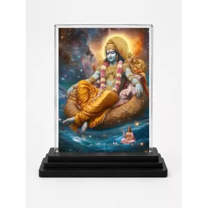 Lord Vishnu Acrylic Car Dashboard Showpiece | Double-Sided Lord Vishnu Photo Stand | 3 X 4 Inch Photo | Transparent Acrylic Frame With Black Base | Car Dashboard, Office & Table Decor (F70879)