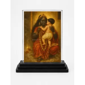 Hindu Goddess Acrylic Car Dashboard Showpiece | Double-Sided Hindu Goddess Photo Stand | 3 X 4 Inch Photo | Transparent Acrylic Frame With Black Base | Car Dashboard, Office & Table Decor (F70880)
