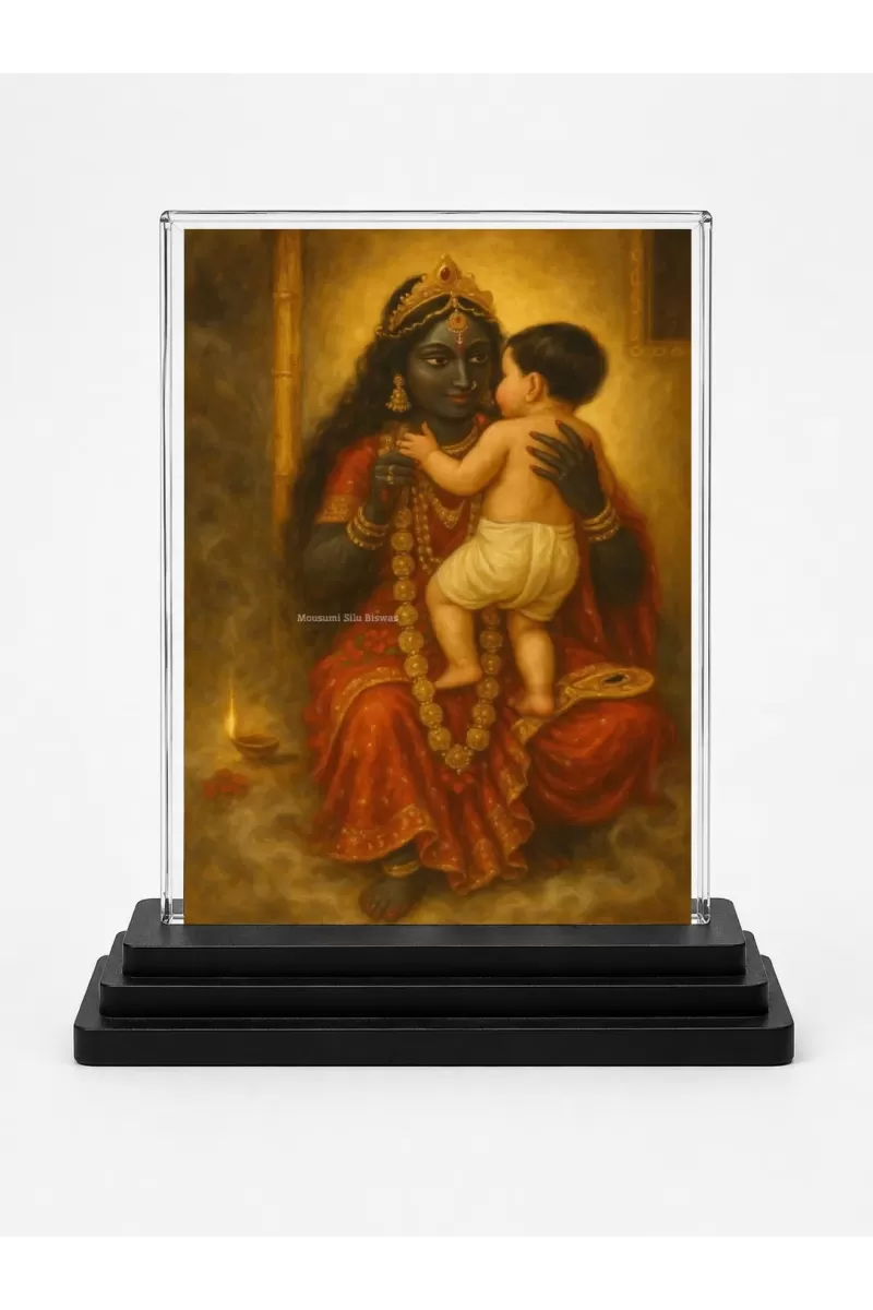 Hindu Goddess Acrylic Car Dashboard Showpiece | Double-Sided Hindu Goddess Photo Stand | 3 X 4 Inch Photo | Transparent Acrylic Frame With Black Base | Car Dashboard, Office & Table Decor (F70880)