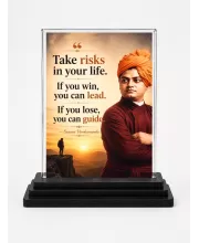 Vivekananda Acrylic Car Dashboard Showpiece | Double-Sided Vivekananda Photo Stand | 3 X 4 Inch Photo | Transparent Acrylic Frame With Black Base | Car Dashboard, Office & Table Decor (F70882)