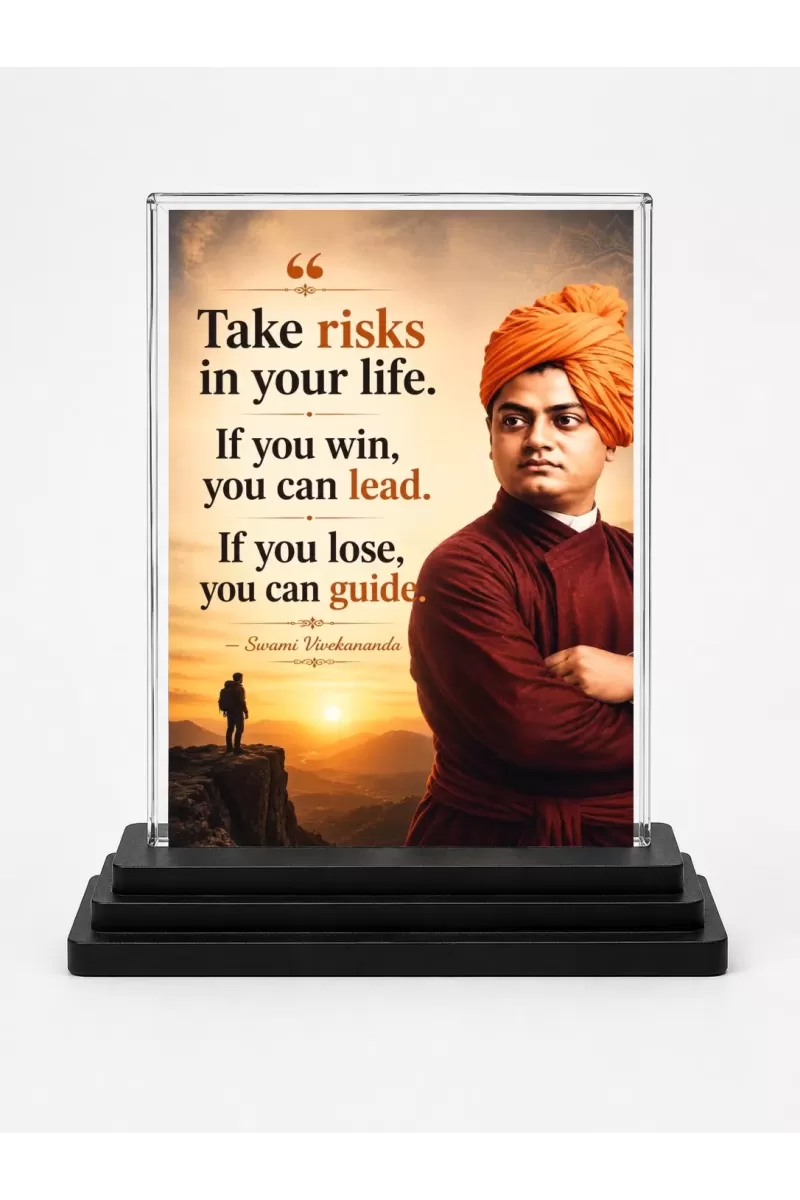 Vivekananda Acrylic Car Dashboard Showpiece | Double-Sided Vivekananda Photo Stand | 3 X 4 Inch Photo | Transparent Acrylic Frame With Black Base | Car Dashboard, Office & Table Decor (F70882)