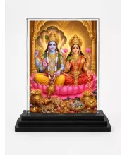 Hindu Deity Acrylic Car Dashboard Showpiece | Double-Sided Hindu Deity Photo Stand | 3 X 4 Inch Photo | Transparent Acrylic Frame With Black Base | Car Dashboard, Office & Table Decor (F70884)