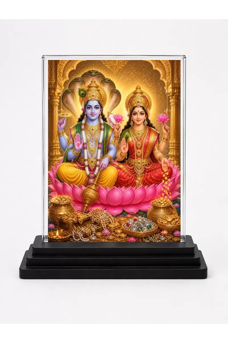 Hindu Deity Acrylic Car Dashboard Showpiece | Double-Sided Hindu Deity Photo Stand | 3 X 4 Inch Photo | Transparent Acrylic Frame With Black Base | Car Dashboard, Office & Table Decor (F70884)