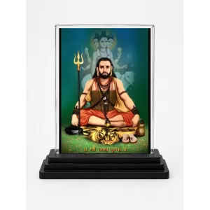 Matsyendranath Acrylic Car Dashboard Showpiece | Double-Sided Matsyendranath Photo Stand | 3 X 4 Inch Photo | Transparent Acrylic Frame With Black Base | Car Dashboard, Office & Table Decor (F70885)