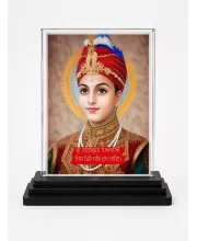 Guru Har Krishan Ji Acrylic Car Dashboard Showpiece | Double-Sided Guru Har Krishan Ji Photo Stand | 3 X 4 Inch Photo | Transparent Acrylic Frame With Black Base | Car Dashboard, Office & Table Decor (F70886)