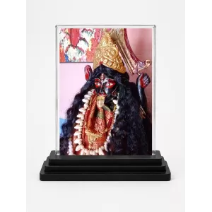Krishna Acrylic Car Dashboard Showpiece | Double-Sided Krishna Photo Stand | 3 X 4 Inch Photo | Transparent Acrylic Frame With Black Base | Car Dashboard, Office & Table Decor (F70887)