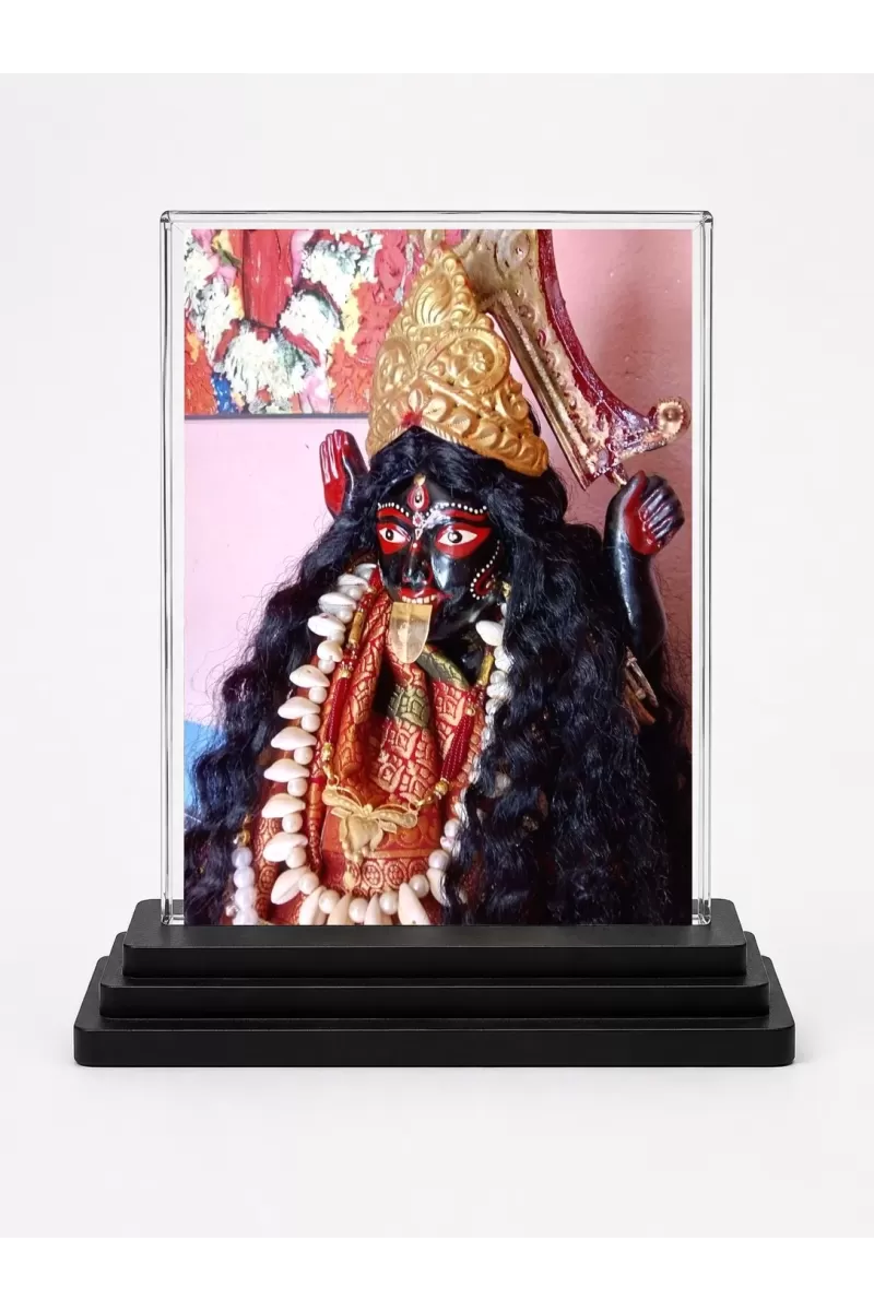 Krishna Acrylic Car Dashboard Showpiece | Double-Sided Krishna Photo Stand | 3 X 4 Inch Photo | Transparent Acrylic Frame With Black Base | Car Dashboard, Office & Table Decor (F70887)
