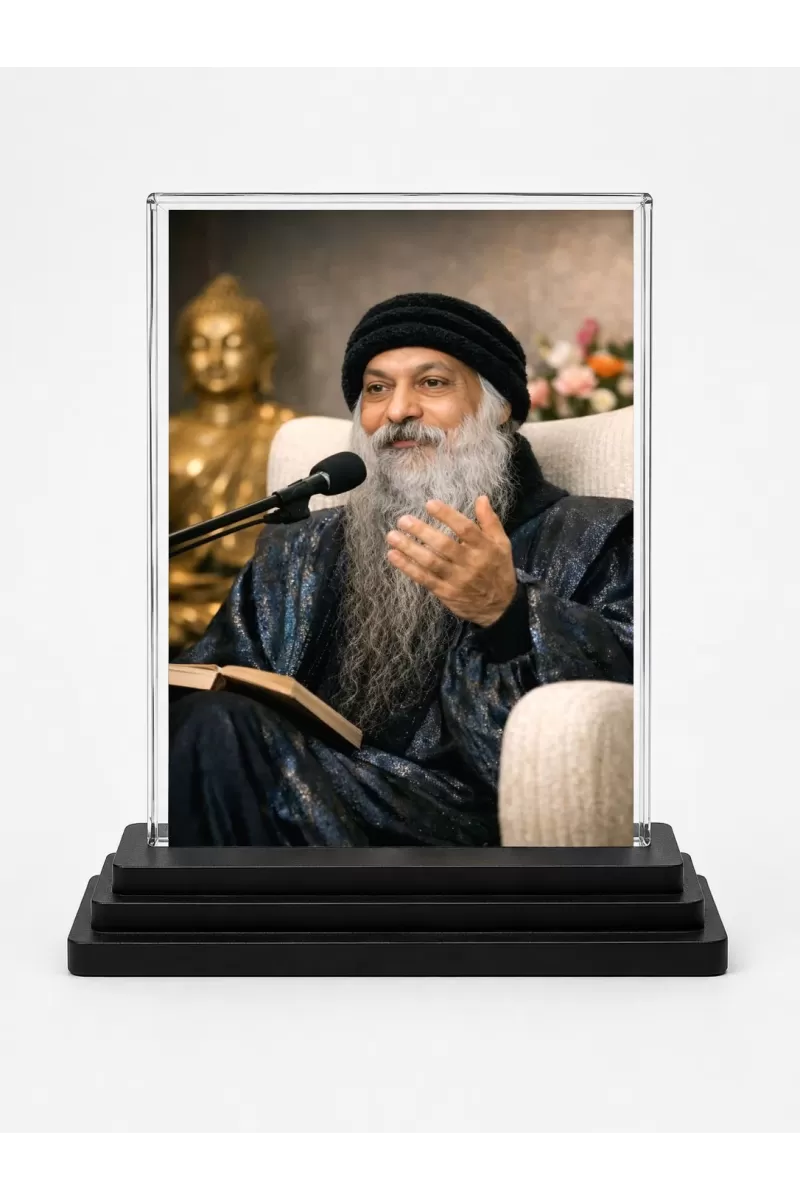 Osho Acrylic Car Dashboard Showpiece | Double-Sided Osho Photo Stand | 3 X 4 Inch Photo | Transparent Acrylic Frame With Black Base | Car Dashboard, Office & Table Decor (F70888)