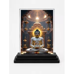 Mahavira Acrylic Car Dashboard Showpiece | Double-Sided Mahavira Photo Stand | 3 X 4 Inch Photo | Transparent Acrylic Frame With Black Base | Car Dashboard, Office & Table Decor (F70889)