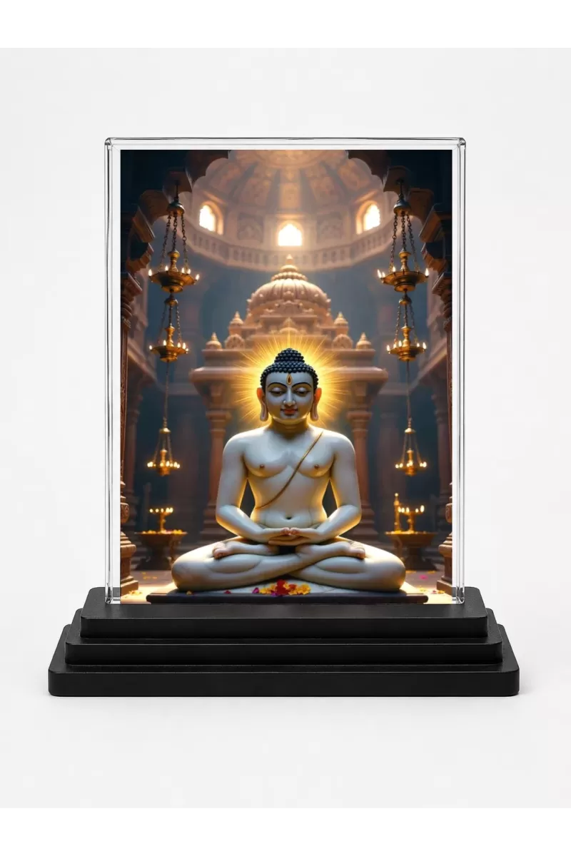 Mahavira Acrylic Car Dashboard Showpiece | Double-Sided Mahavira Photo Stand | 3 X 4 Inch Photo | Transparent Acrylic Frame With Black Base | Car Dashboard, Office & Table Decor (F70889)