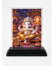 Lord Ganesha Acrylic Car Dashboard Showpiece | Double-Sided Lord Ganesha Photo Stand | 3 X 4 Inch Photo | Transparent Acrylic Frame With Black Base | Car Dashboard, Office & Table Decor (F70890)