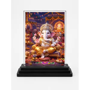 Lord Ganesha Acrylic Car Dashboard Showpiece | Double-Sided Lord Ganesha Photo Stand | 3 X 4 Inch Photo | Transparent Acrylic Frame With Black Base | Car Dashboard, Office & Table Decor (F70890)