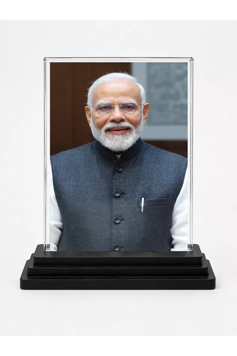 Modi Acrylic Car Dashboard Showpiece | Double-Sided Modi Photo Stand | 3 X 4 Inch Photo | Transparent Acrylic Frame With Black Base | Car Dashboard, Office & Table Decor (F70891)